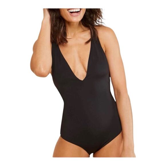 Andie NWT The Bali Flattering Neckline One Piece Swimsuit Black Small Tall - Picture 14 of 15